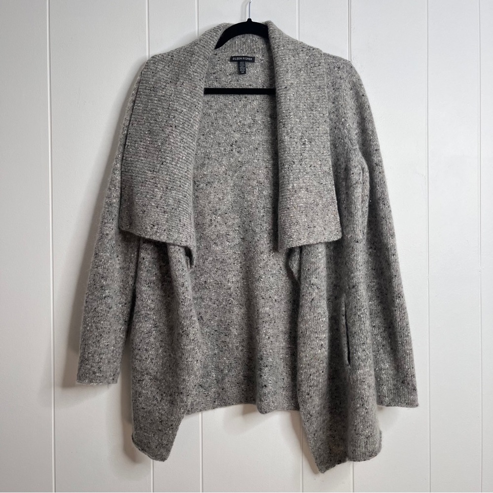 Eileen Fisher Wool Mohair Open Front Cardigan Sweater Shawl Collar Soft Gray S - Picture 1 of 9